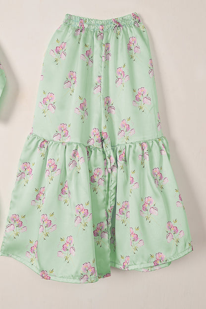 TKF-275-Sea Green - Kids 2Pc Ready to Wear Silk Printed Dress