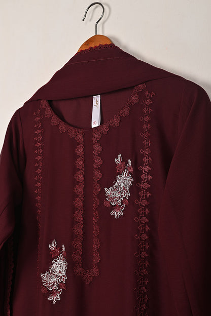 RTW-286-Maroon -  3Pc Ready to Wear Embroidered Chiffon Dress