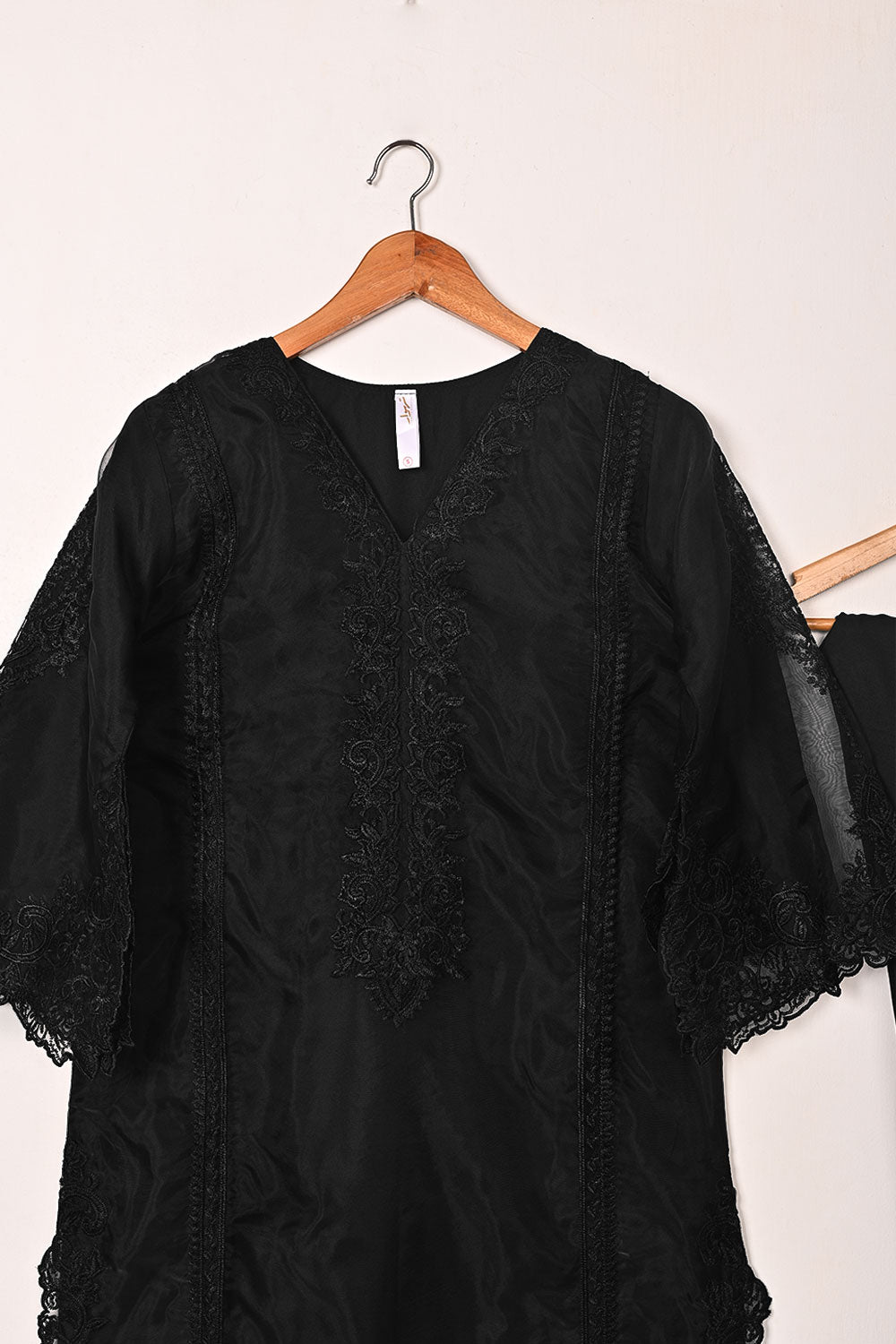 RTW-297-Black - 3Pc Ready to Wear Cut Work Embroidered Organza Dress