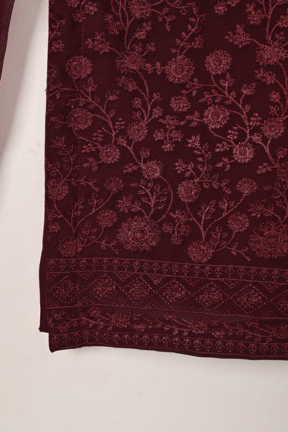 RTW-288-Maroon -  3Pc Ready to Wear Embroidered Chiffon Dress