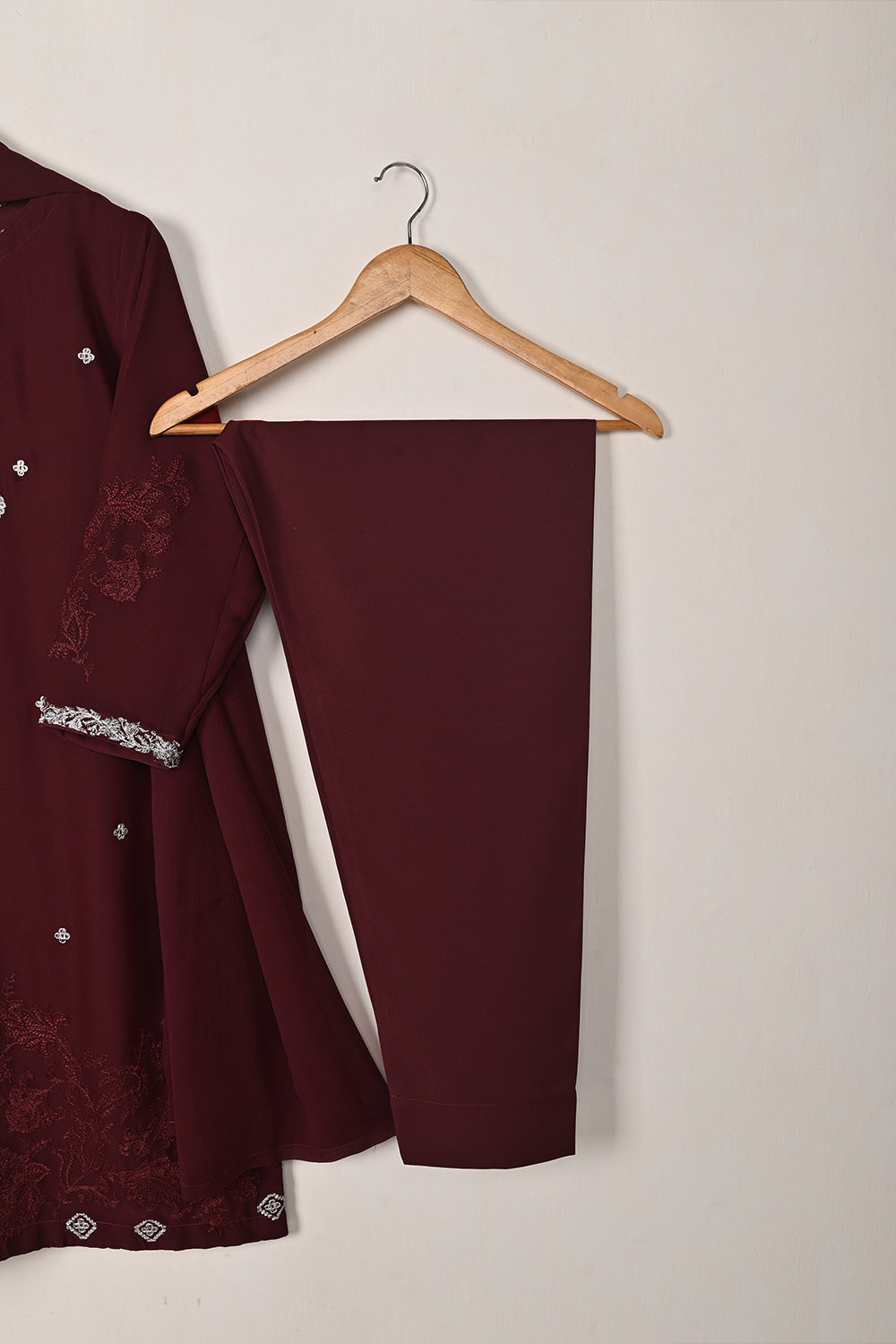 RTW-285-Maroon -  3Pc Ready to Wear Embroidered Chiffon Dress