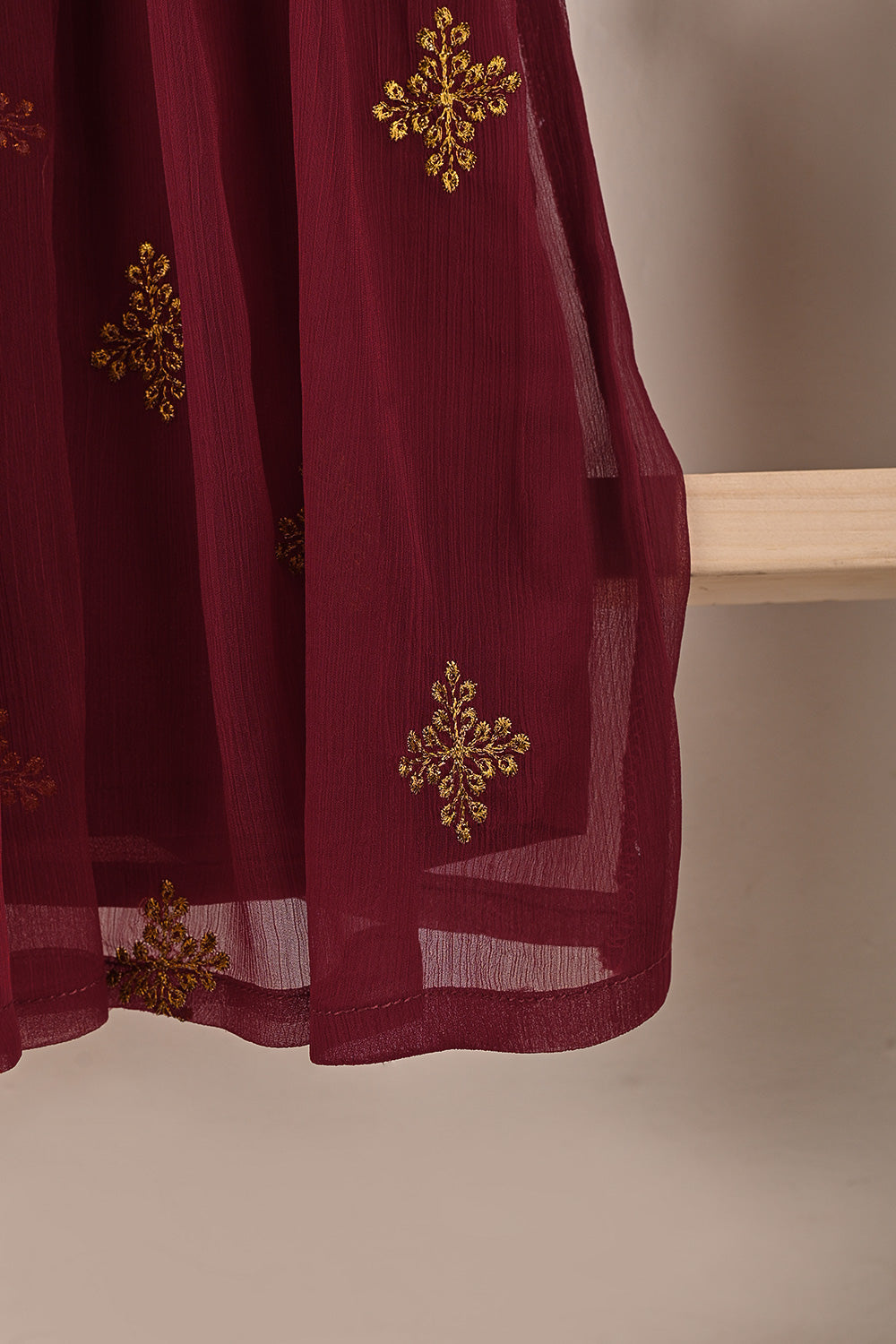 TKF-186-Maroon - Kids 3Pc Chiffon Embroidered Frock