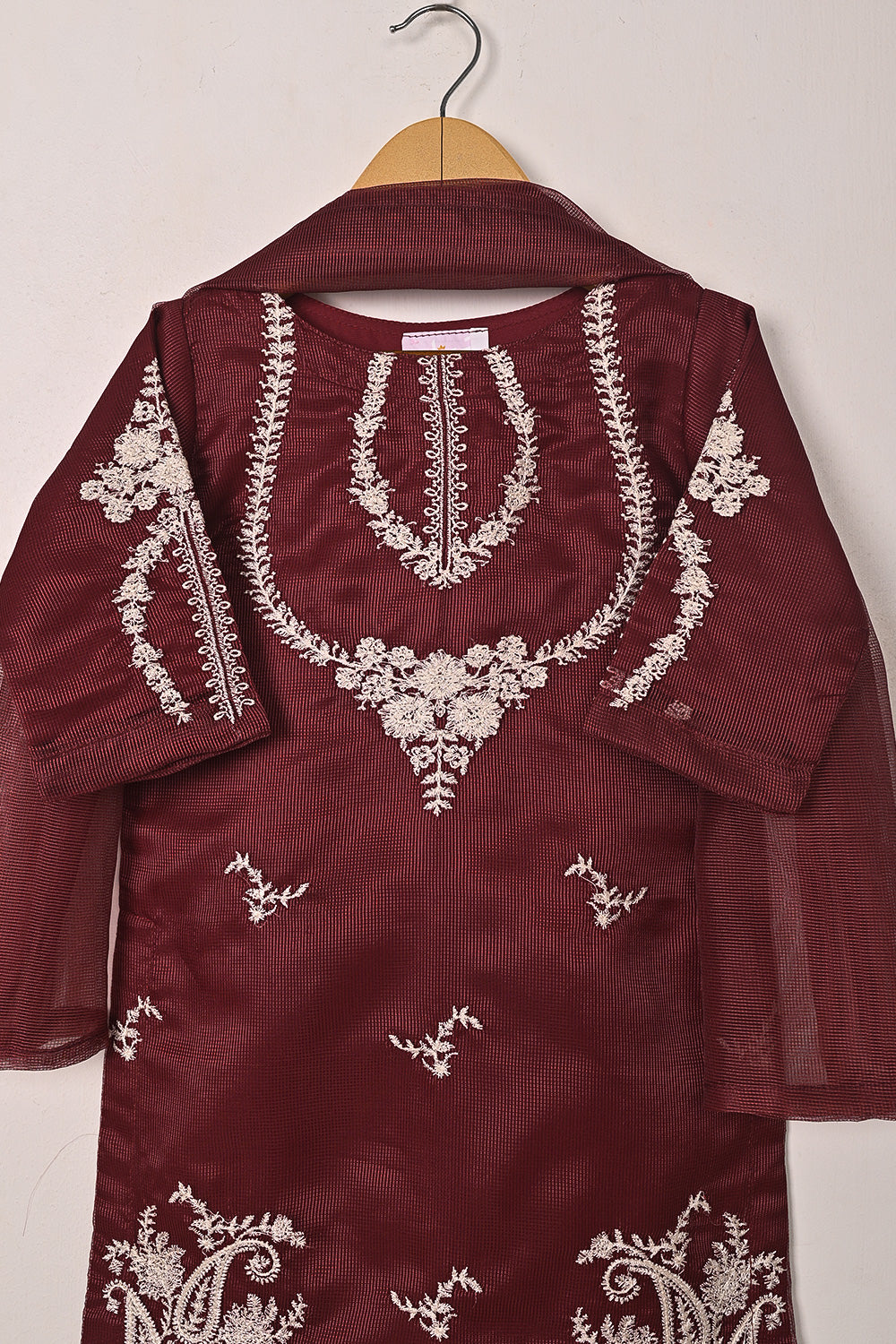 TKF-284-Maroon- Kids 3Pc Ready to Wear Javeria Net Embroidered Formal Dress