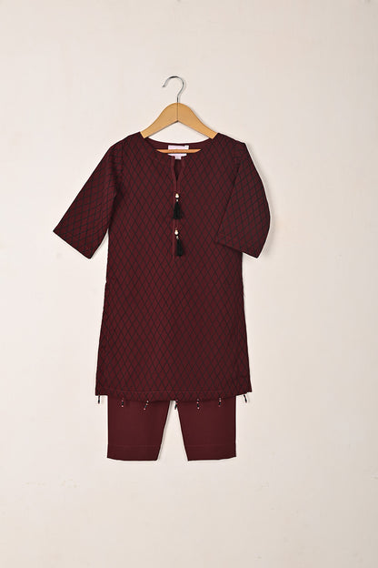 TKF-278-Maroon - Kids 3Pc Ready to Wear Chiffon Printed Dress