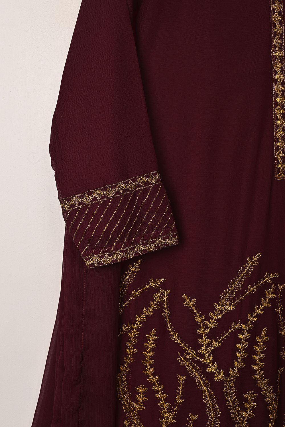 RTW-301-Maroon -  3Pc Ready to Wear Embroidered Chiffon Dress