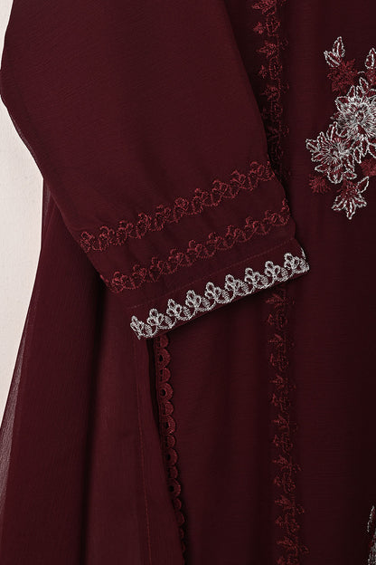 RTW-286-Maroon -  3Pc Ready to Wear Embroidered Chiffon Dress