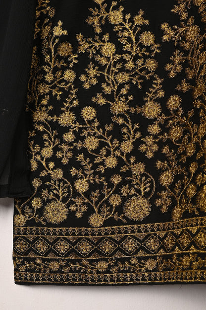 RTW-306-Black -  3Pc Ready to Wear Embroidered Chiffon Dress