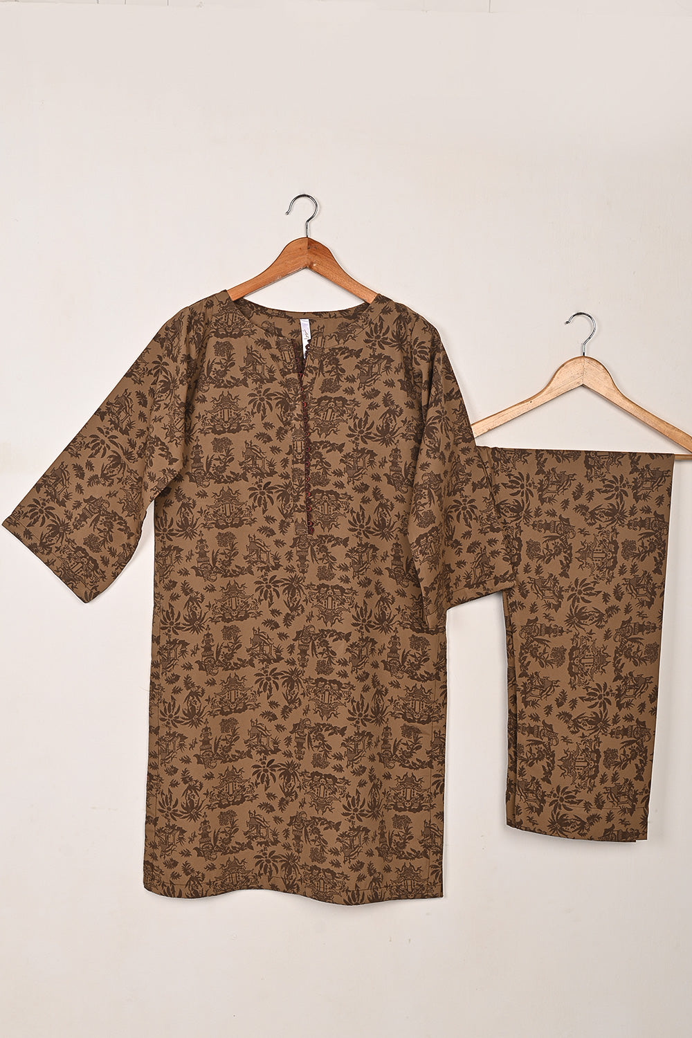 STP-201C-Brown - 2Pc Ready to Wear Malai Printed  Co-Ord Dress