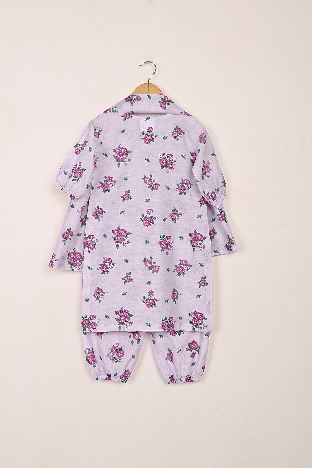 TKF-267-Lilac - Kids 3Pc Paper Cotton Printed Dress