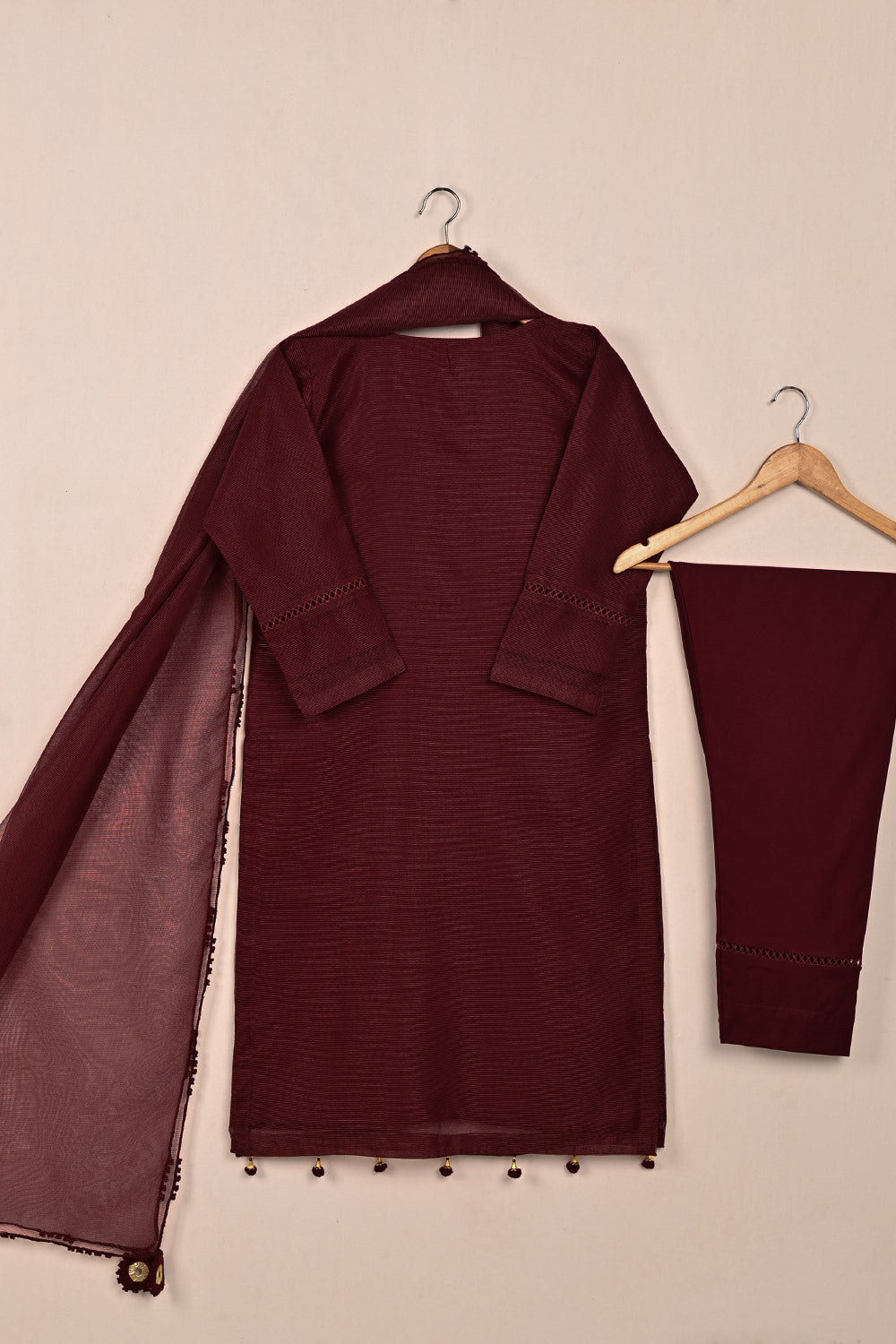 RTW-203-Maroon -  3Pc Ready to Wear Javeria Net Dress