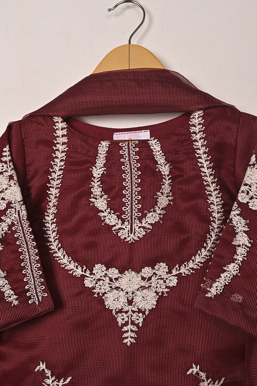 TKF-284-Maroon- Kids 3Pc Ready to Wear Javeria Net Embroidered Formal Dress