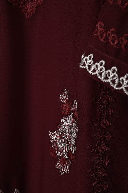 RTW-286-Maroon -  3Pc Ready to Wear Embroidered Chiffon Dress