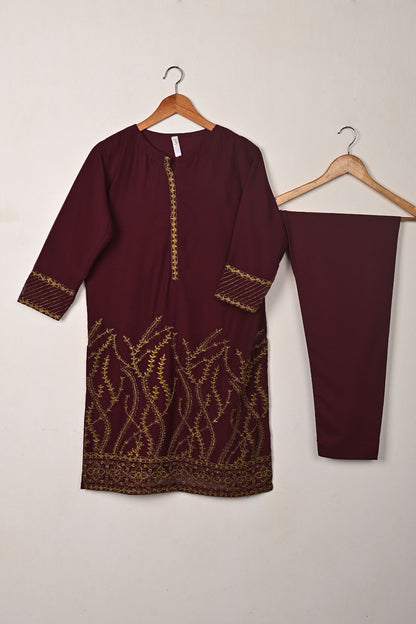 RTW-301-Maroon -  3Pc Ready to Wear Embroidered Chiffon Dress