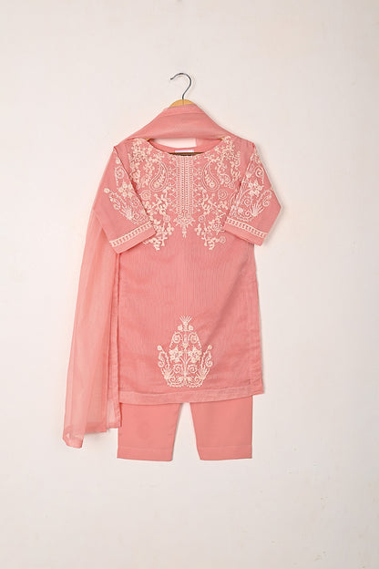 TKF-304-Peach - Kids 3Pc Ready to Wear Javeria Net Embroidered Formal Dress