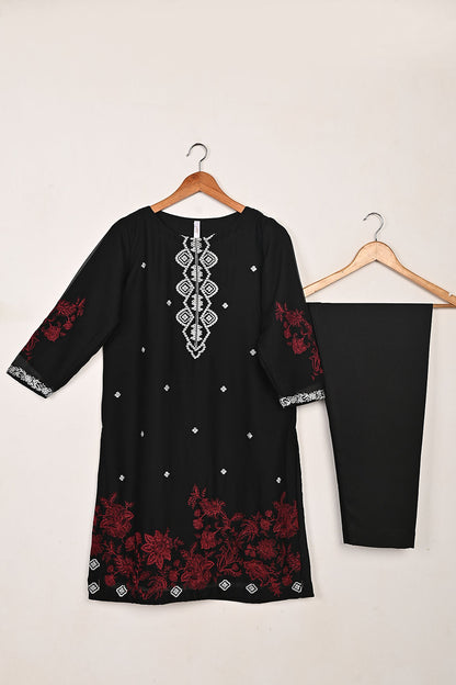 RTW-282-Black -  3Pc Ready to Wear Embroidered Chiffon Dress