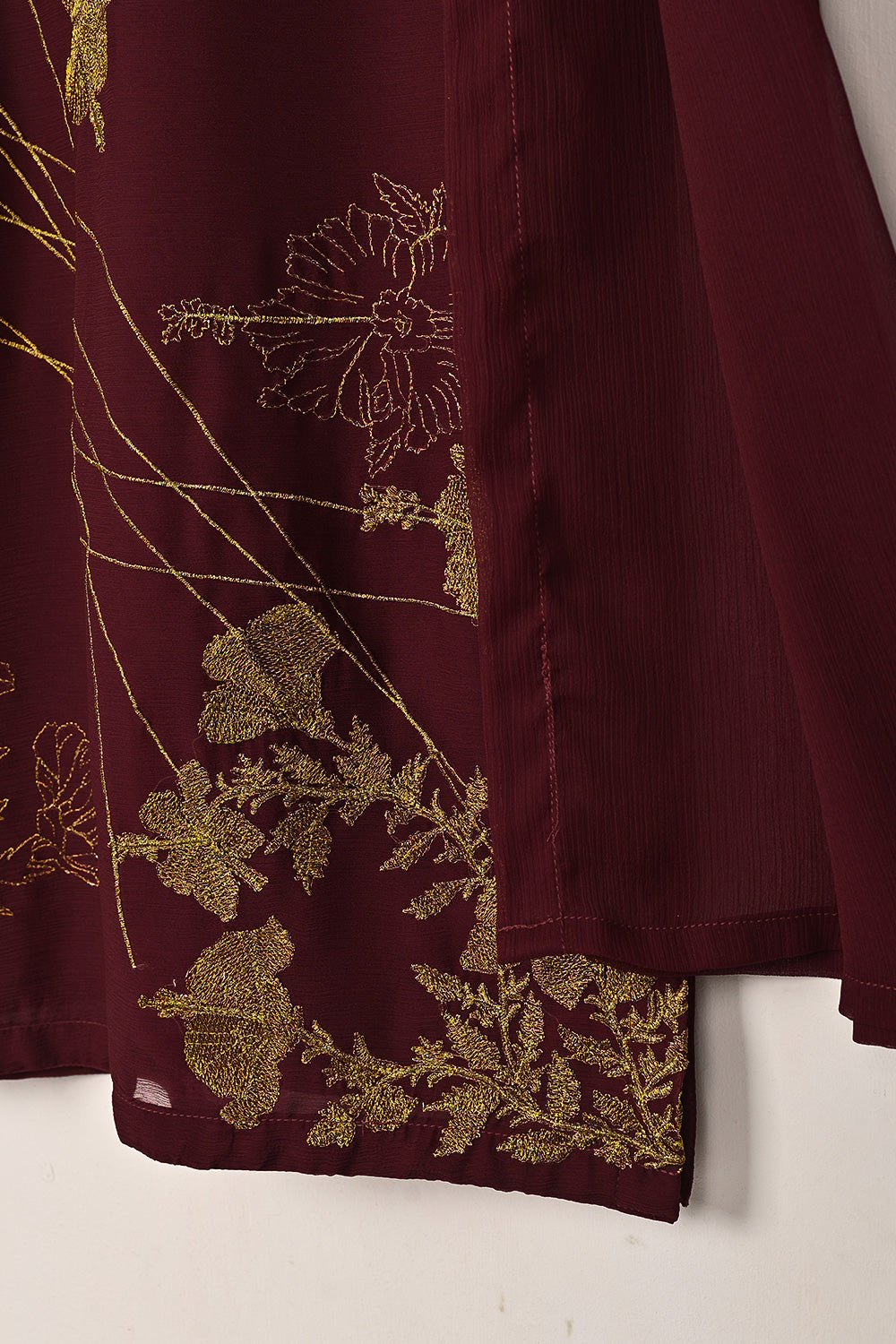 RTW-287-Maroon -  3Pc Ready to Wear Embroidered Chiffon Dress