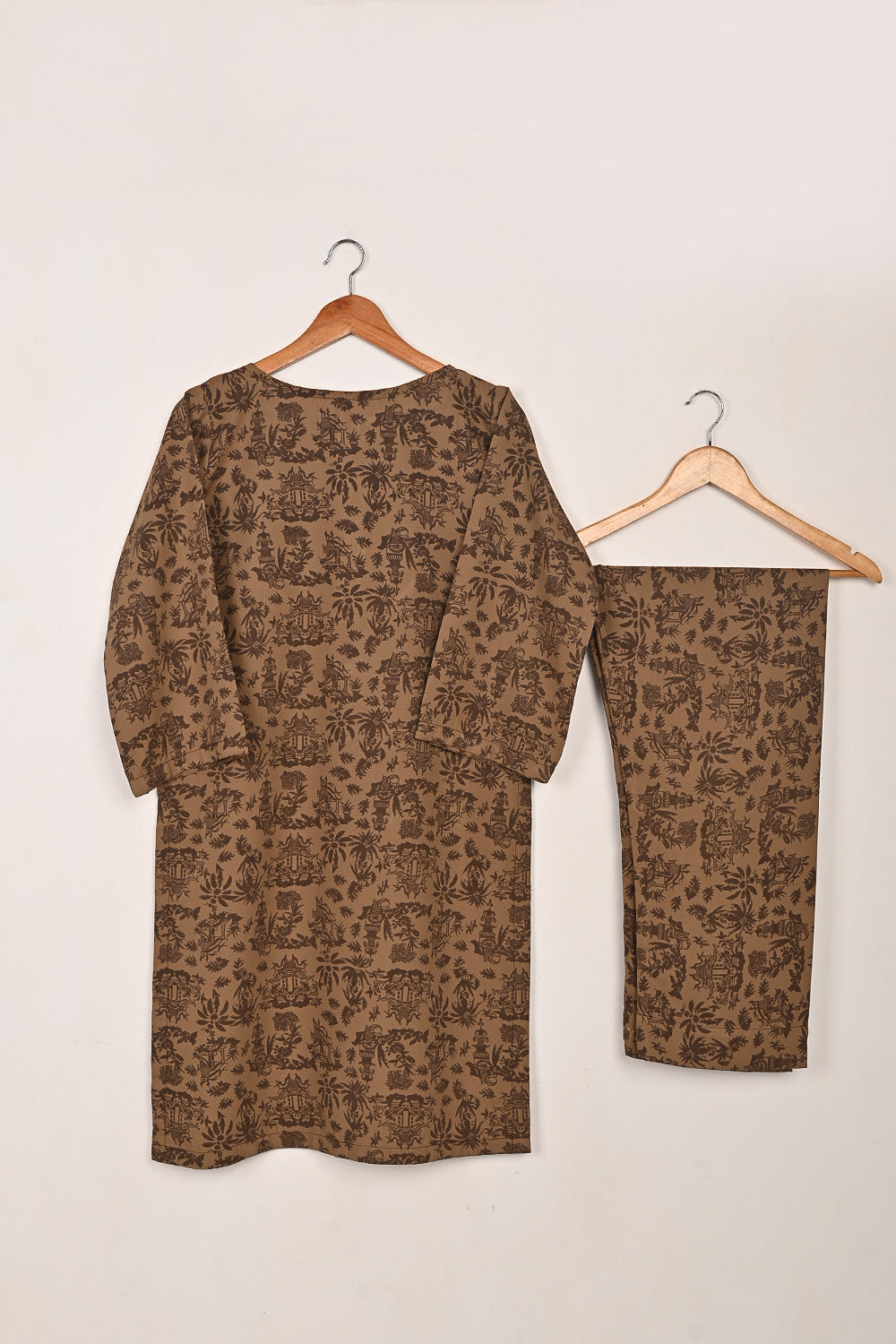 STP-201C-Brown - 2Pc Ready to Wear Malai Printed  Co-Ord Dress