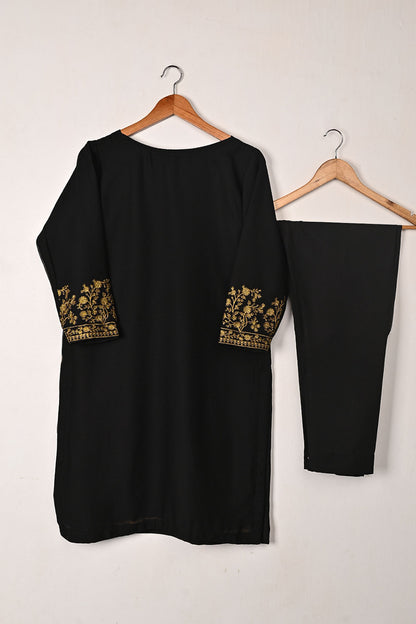 RTW-306-Black -  3Pc Ready to Wear Embroidered Chiffon Dress