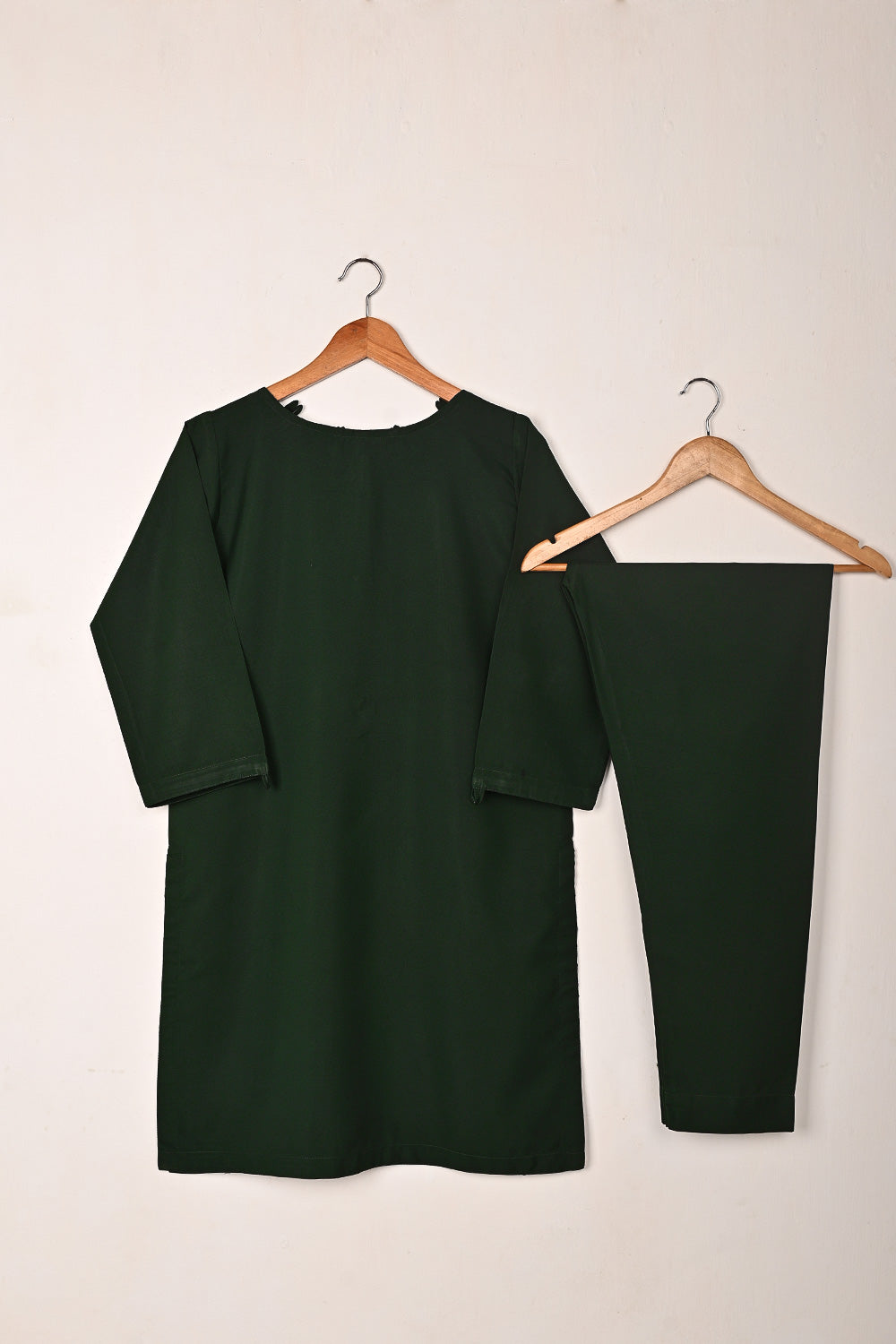 STP-234D-Bottle Green - 2Pc Ready to Wear Malai Solid Dress