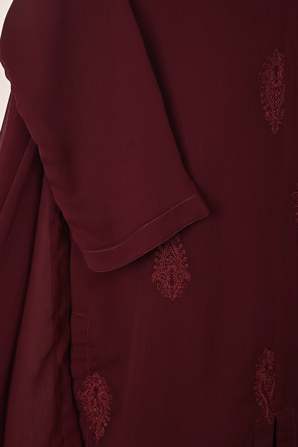 RTW-289-Maroon -  3Pc Ready to Wear Embroidered Chiffon Dress