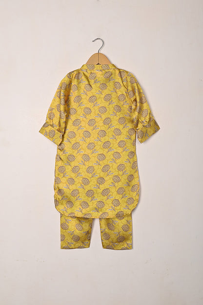 TKF-298-Yellow - Kids 2Pc Digital Silk Co-Ord Set