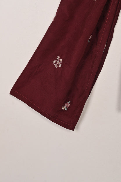 TKF-264-Maroon - Kids 3Pc Ready to Wear Raw Silk Embroidered Dress