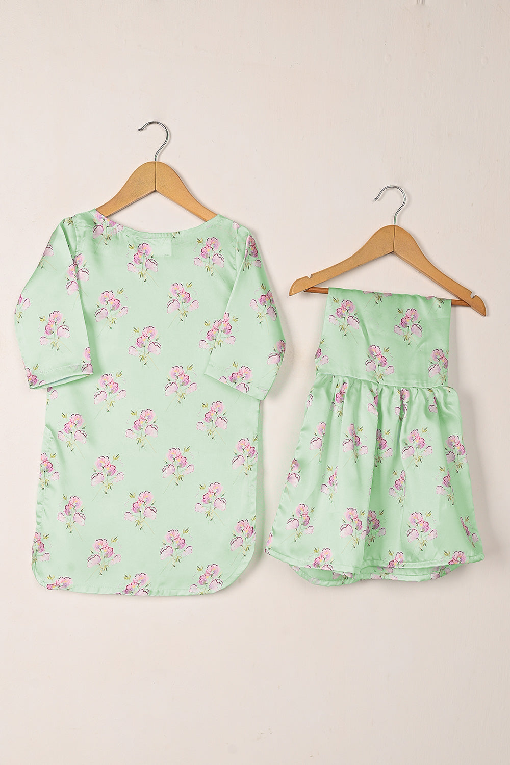 TKF-275-Sea Green - Kids 2Pc Ready to Wear Silk Printed Dress