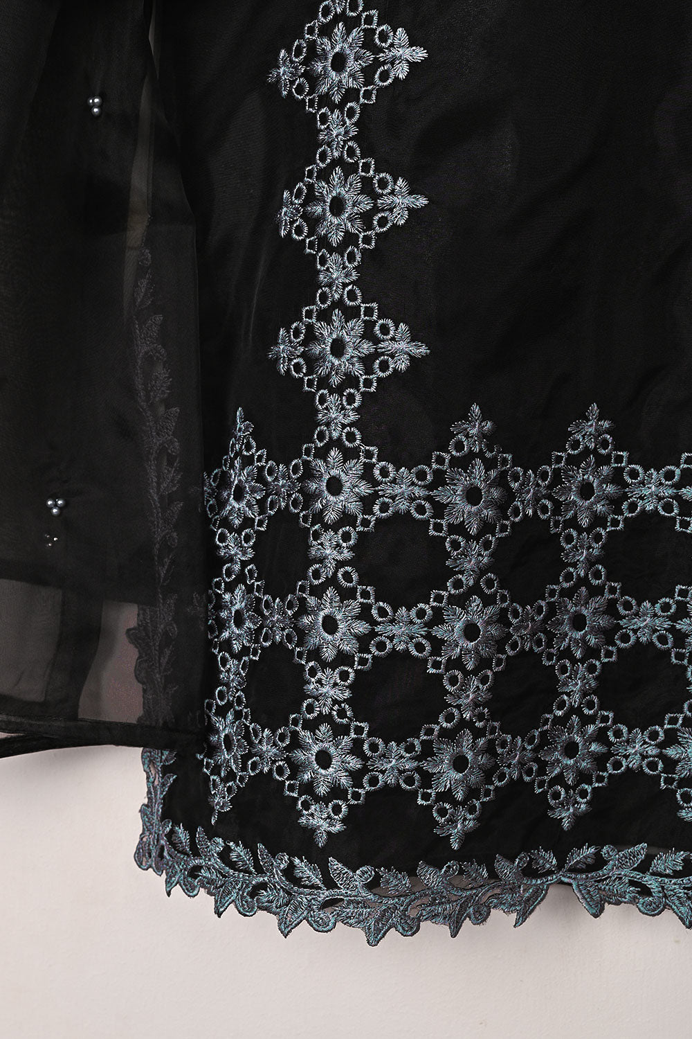 RTW-307-Black - 3Pc Ready to Wear Cut Work Embroidered Organza Dress