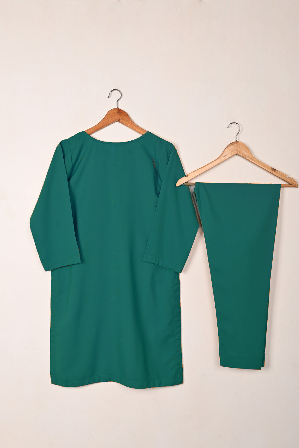 STP-235F-Dull Green - 2Pc Ready to Wear Malai Solid Dress