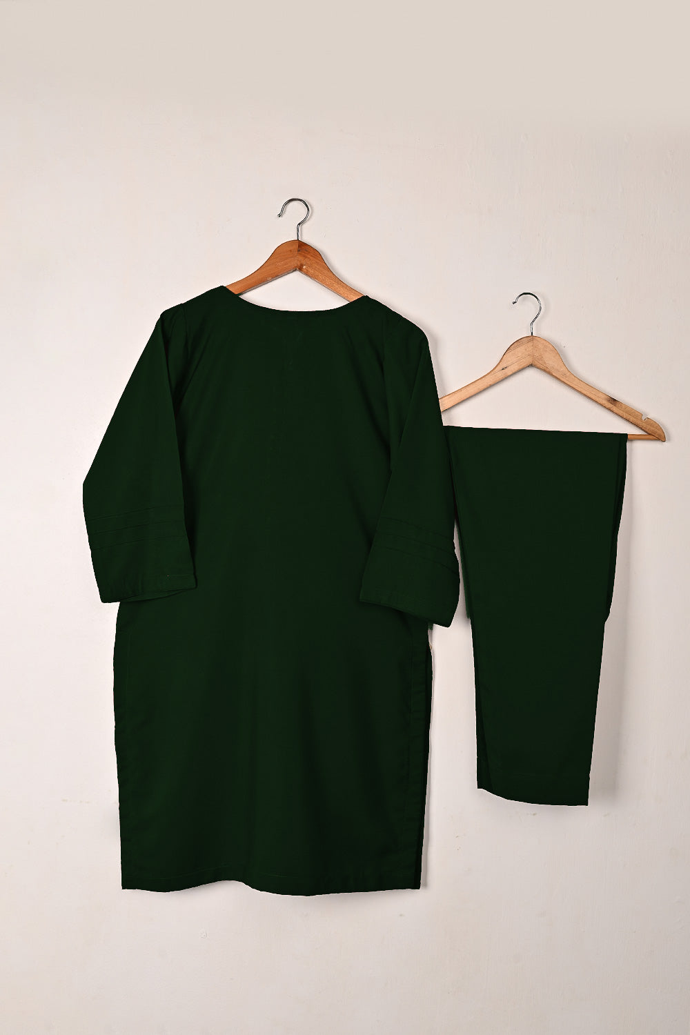 STP-235E-Bottle Green - 2Pc Ready to Wear Malai Solid Dress