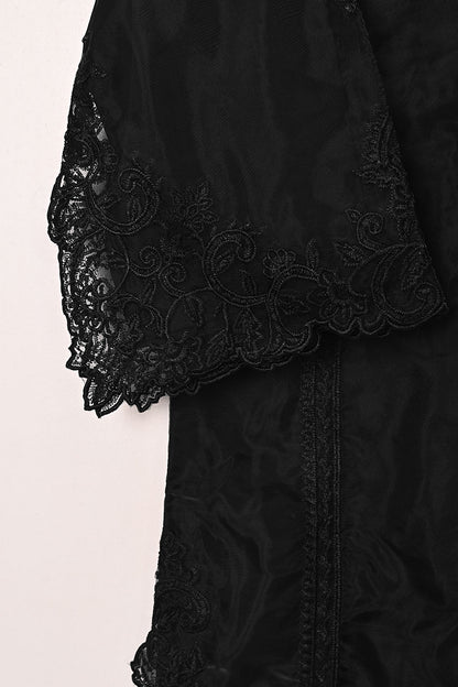 RTW-297-Black - 3Pc Ready to Wear Cut Work Embroidered Organza Dress