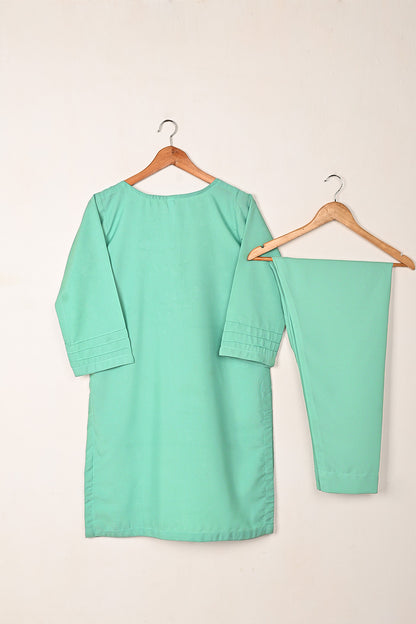 STP-225I-Sea Green - 2Pc Ready to Wear Malai Solid Dress