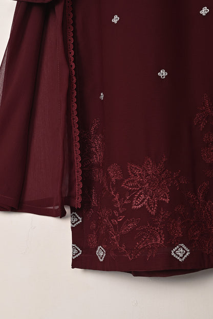 RTW-285-Maroon -  3Pc Ready to Wear Embroidered Chiffon Dress