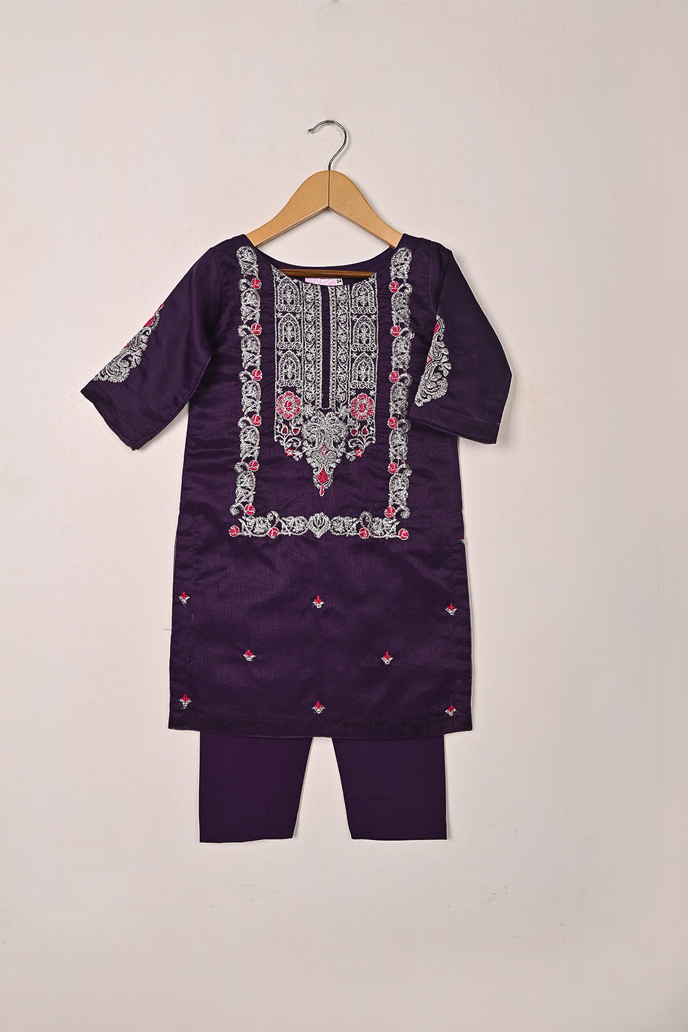 TKF-286-Purple - Kids 3Pc Ready to Wear Javeria Net Embroidered Formal Dress