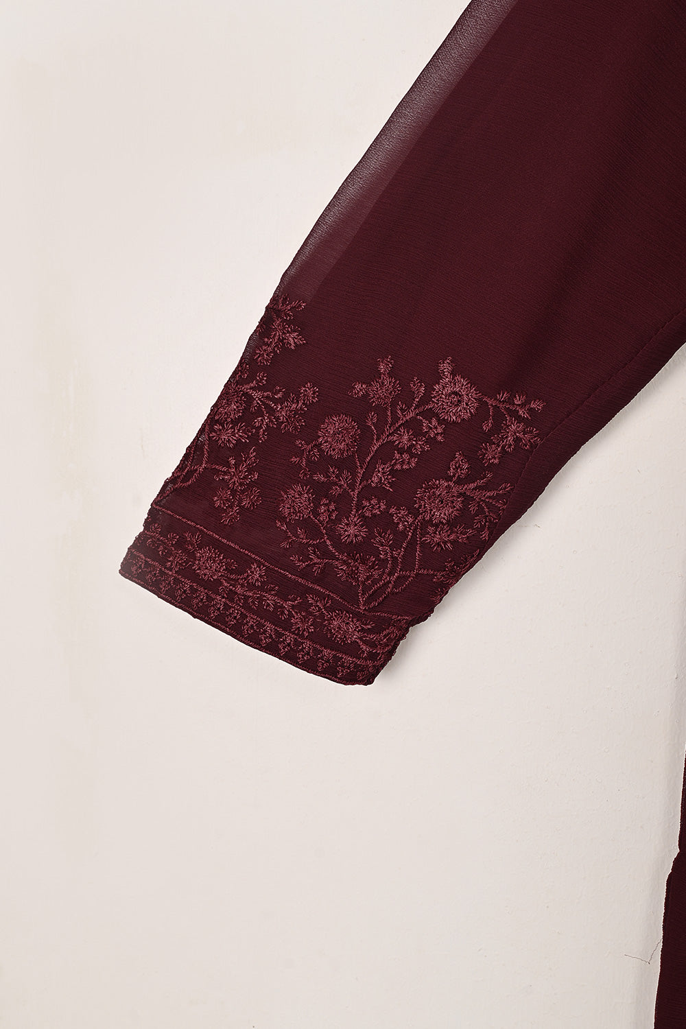 RTW-288-Maroon -  3Pc Ready to Wear Embroidered Chiffon Dress