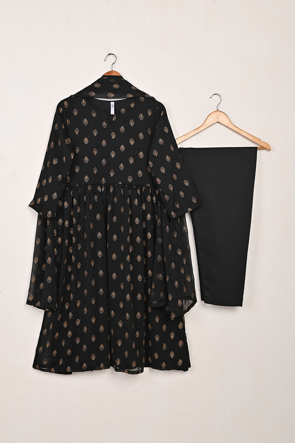 RTW-280-Black -  3Pc Ready to Wear Printed Chiffon Frock