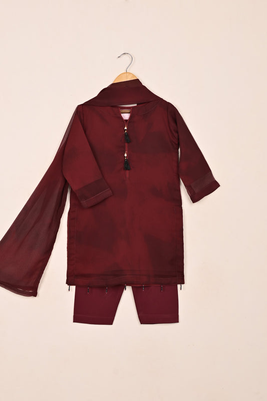 TKF-170-Maroon - Kids 3Pc Spray Contouring Chiffon Dress