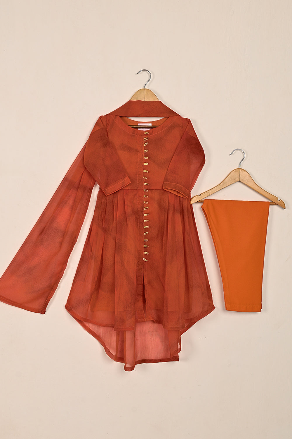 TKF-138-Orange - Kids 3Pc Chiffon Ready to Wear Frock