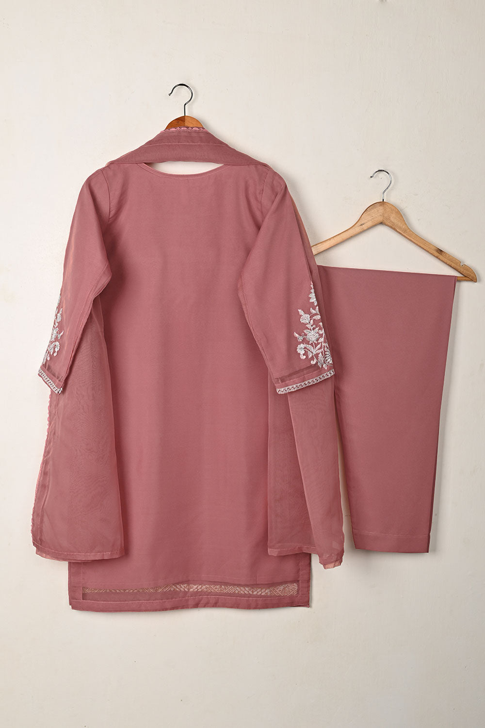 RTW-338-Tea Pink -  3Pc Ready to Wear Embroidered Organza Dress