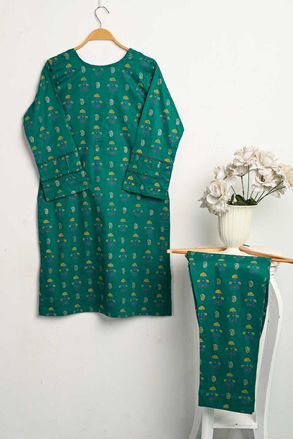 CPTP-16B-green - 2Pc Ready to Wear Cotton Printed Co-Ord Dress