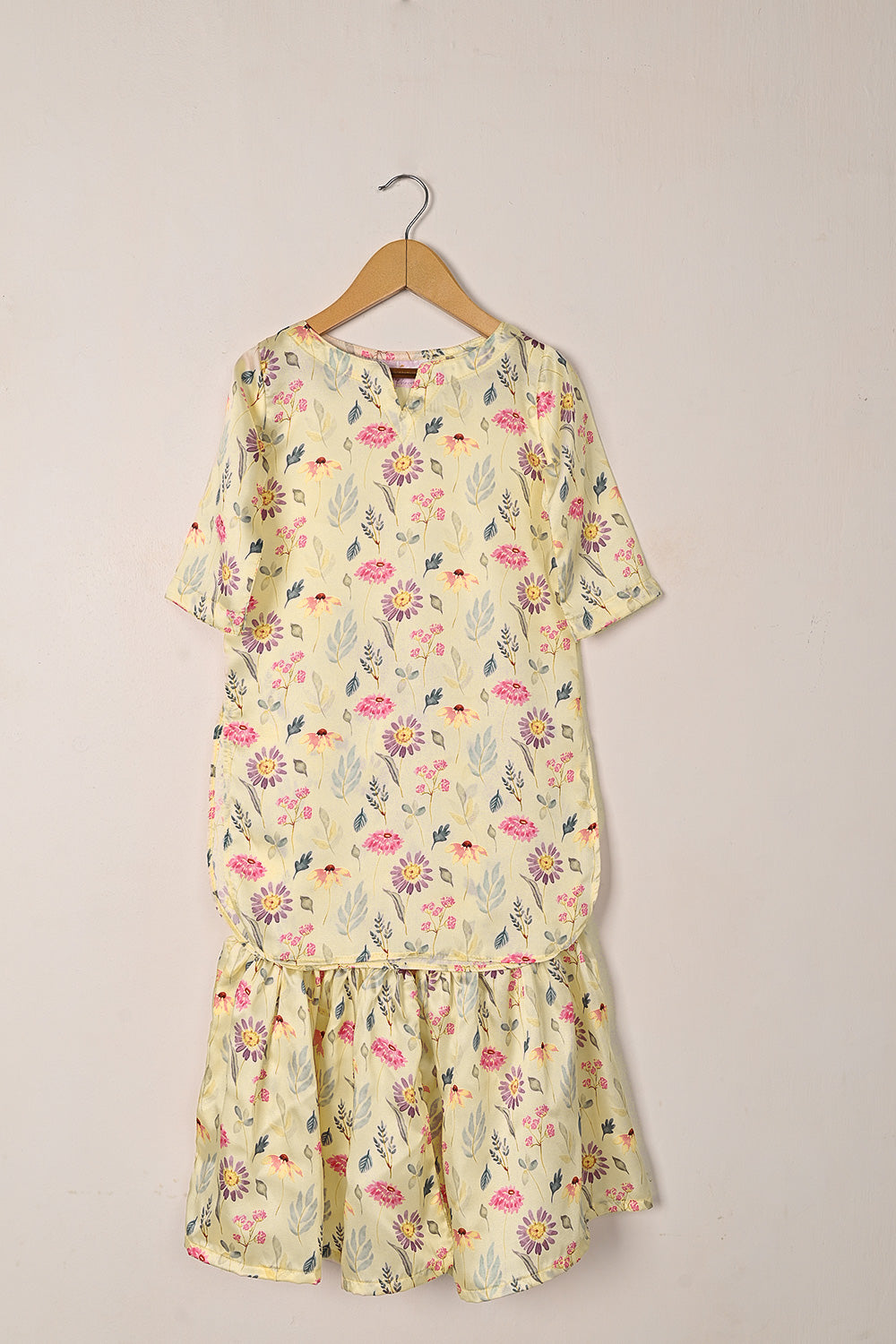 TKF-277-Cream - Kids 2Pc Ready to Wear Digital Printed CO-ORD Dress