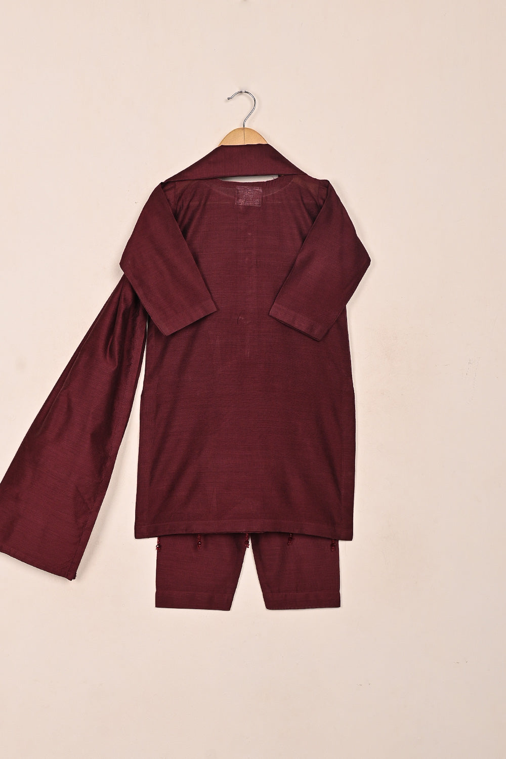 TKF-221-Maroon - Kids 3Pc Ready to Wear Khaddi Dress