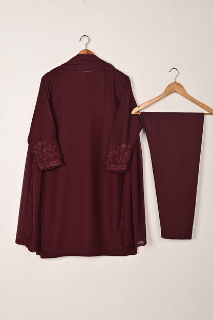 RTW-288-Maroon -  3Pc Ready to Wear Embroidered Chiffon Dress