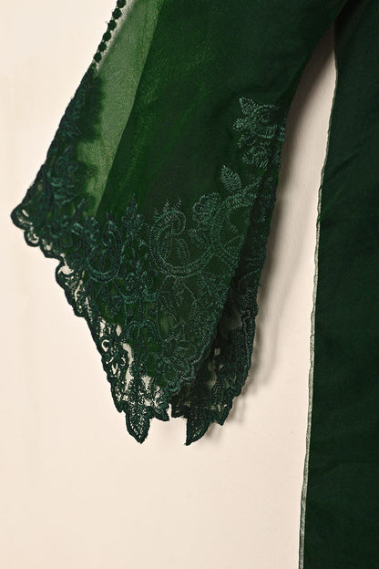 RTW-263-Bottle Green - 3Pc Ready to Wear Cut Work Embroidered Organza Dress