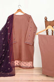 3SP-14A-TeaPink - 3PC COTTON EMBROIDERED Dress With Chiffon Embroidered Dupatta
