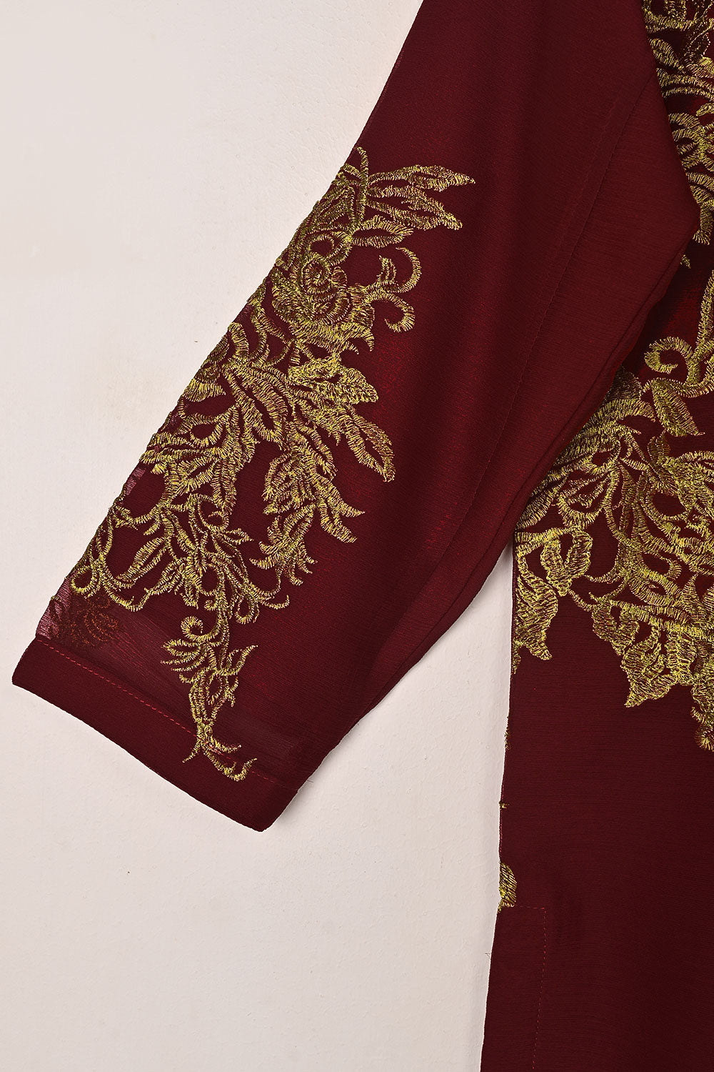 RTW-309-Maroon -  3Pc Ready to Wear Embroidered Chiffon Dress