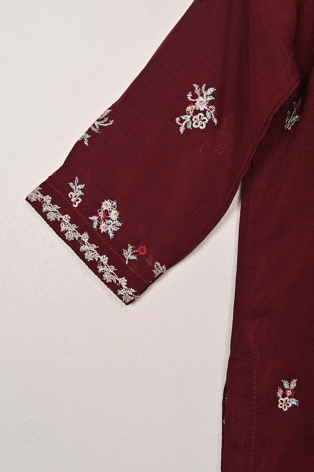 TKF-264-Maroon - Kids 3Pc Ready to Wear Raw Silk Embroidered Dress