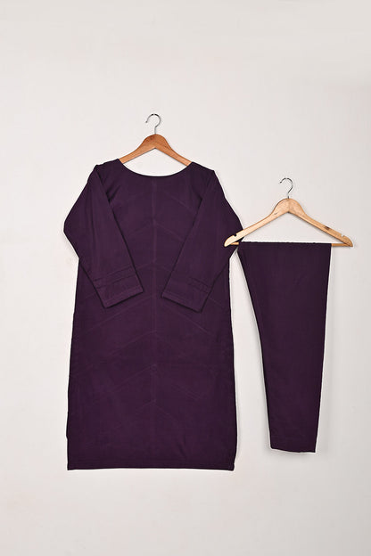 STP-208B-Purple - 2Pc Ready to Wear Cotton Silk Solid Dress