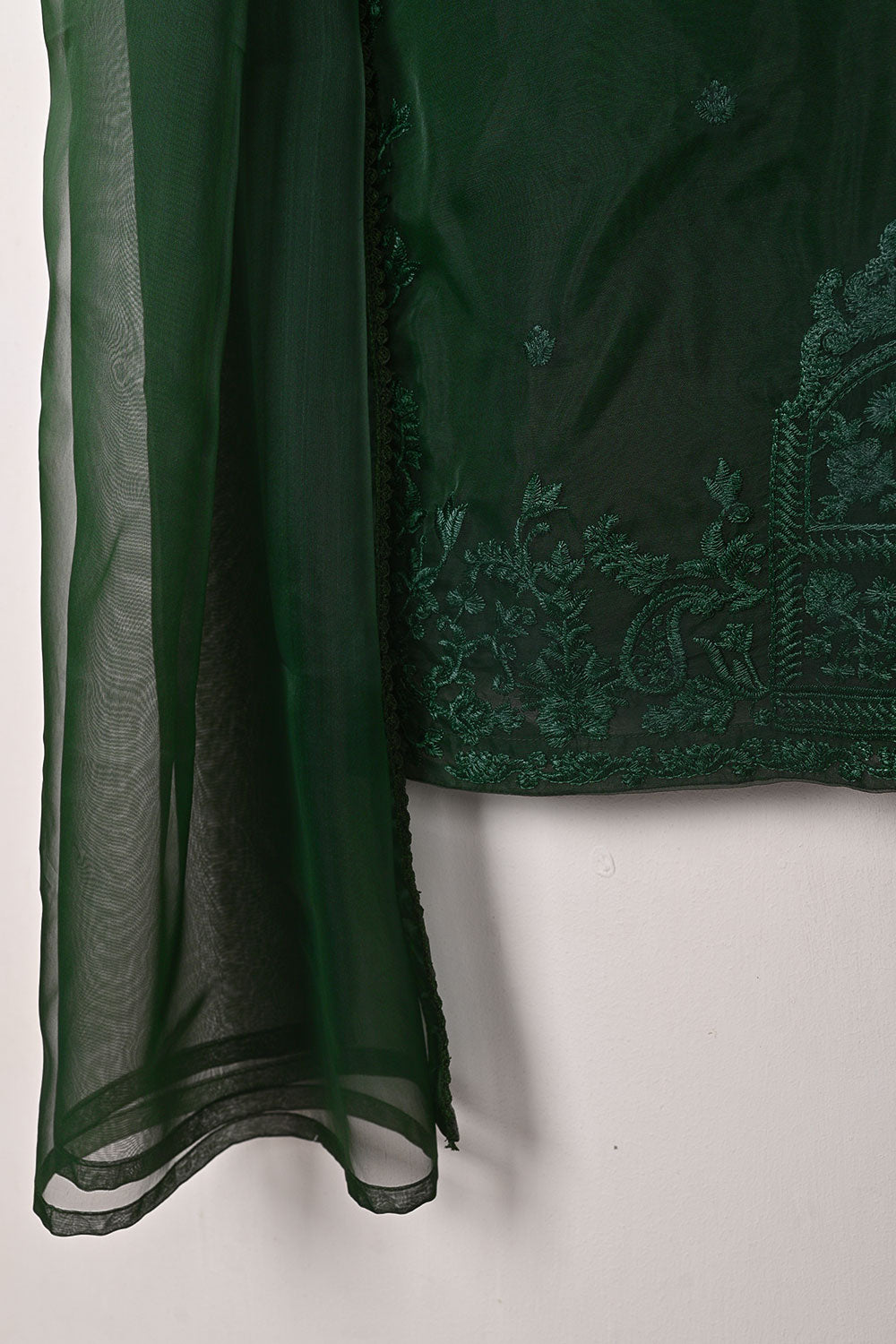 RTW-319-Bottle Green -  3Pc Ready to Wear Embroidered Organza Dress