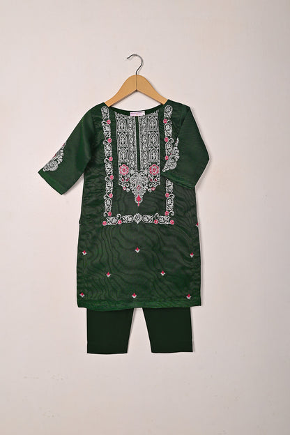 TKF-283-Bottle Green - Kids 3Pc Ready to Wear Javeria Net Embroidered Formal Dress